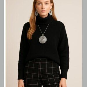 Women’s Faux Suede Black and Purple Windowpane Plaid Ankle Pants XL Stretch